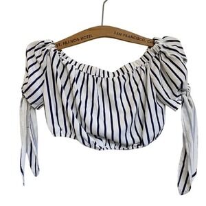 Forever‎ XXI Striped Nautical Short Sleeve Off Shoulder Peasant Crop Blouse